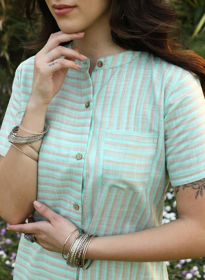 QISSA  Women's Sage Green Shadow Striped Kurta for Women | Best Price UAE
