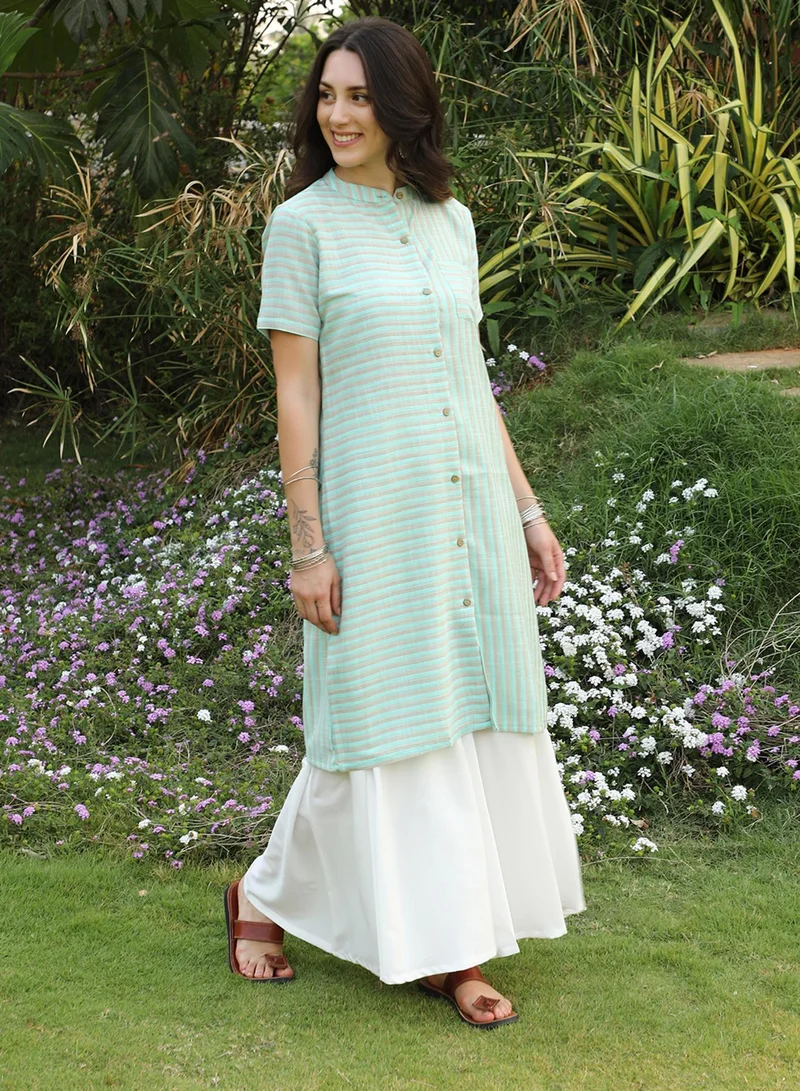 QISSA  Women's Sage Green Shadow Striped Kurta for Women | Best Price UAE