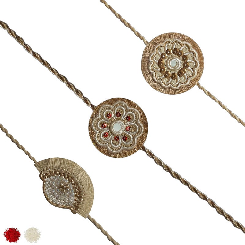 MASQ by Q-One Designer Rakhi Combo Set with Roli Chawal & Moli for Men (Pack of 3) | Embroidered Handcrafted Raksha Bandhan Bracelet for Brother - Image 1