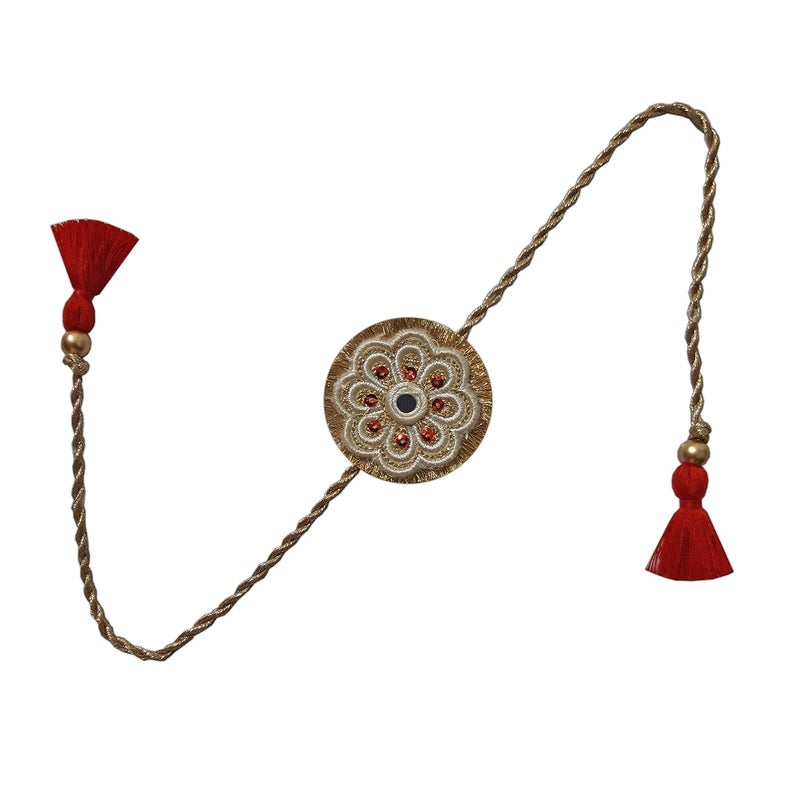 MASQ by Q-One Designer Rakhi Combo Set with Roli Chawal & Moli for Men (Pack of 3) | Embroidered Handcrafted Raksha Bandhan Bracelet for Brother - Image 4