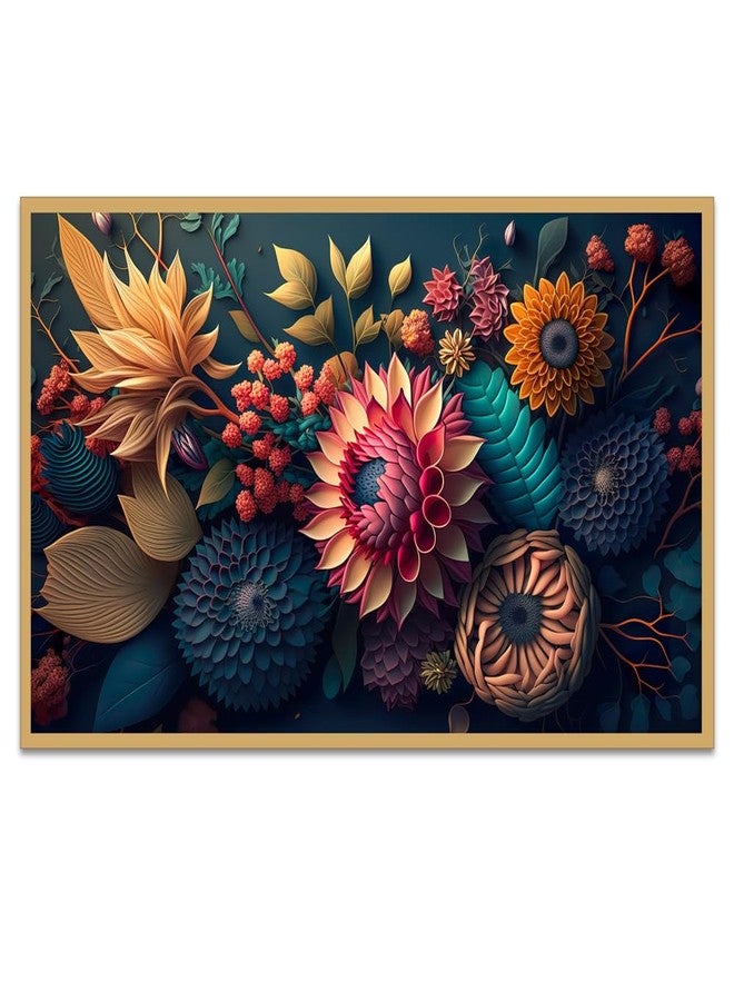 DEKORSTATION Stunning Artwork Floral Kaleidoscope Multi Color Floating Framed Canvas Wall Painting for Home and Office Décor (18 Inch W x 12 Inch H) - Image 1