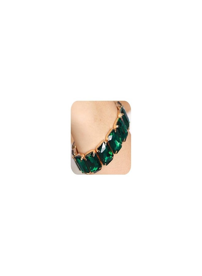 Xerling Wedding Square Crystal Stretch Bracelets Bridal Green Rhinestones Bangle Bracelets Sparkle Elastic Hand Chain Jewelry for Women (Green A) - Image 1