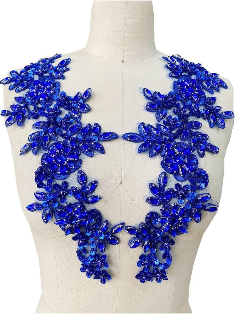 Zbroh زبره يدوي أحمر أبيض أخضر أزرق أحجار الراين تطريز خرز أحجار حواف دانتيل ملصقات إكسسوار للملابس زوج واحد أزرق