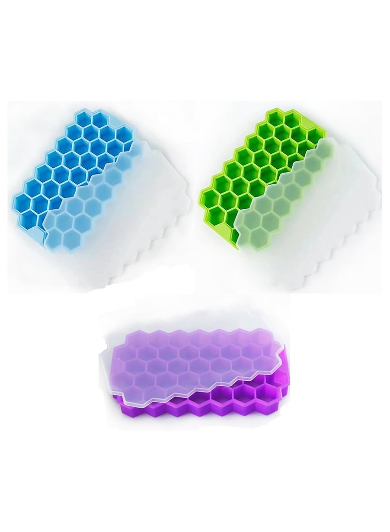 DELGREEN Honeycomb Reusable Ice Molds Cubes Tray Bundle 3 Pack Silicone Small Ice Cube Tray with Cover Honeycomb Ice Ball Mold For Ice Making - Image 1