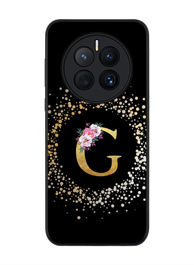 Stylizedd Rugged Black edge case for Huawei Mate 50, Slim fit Rubber Edges Thin Cover -  Custom Monogram Initial Letter Floral Pattern Alphabet - G  (Black ) - Image 1