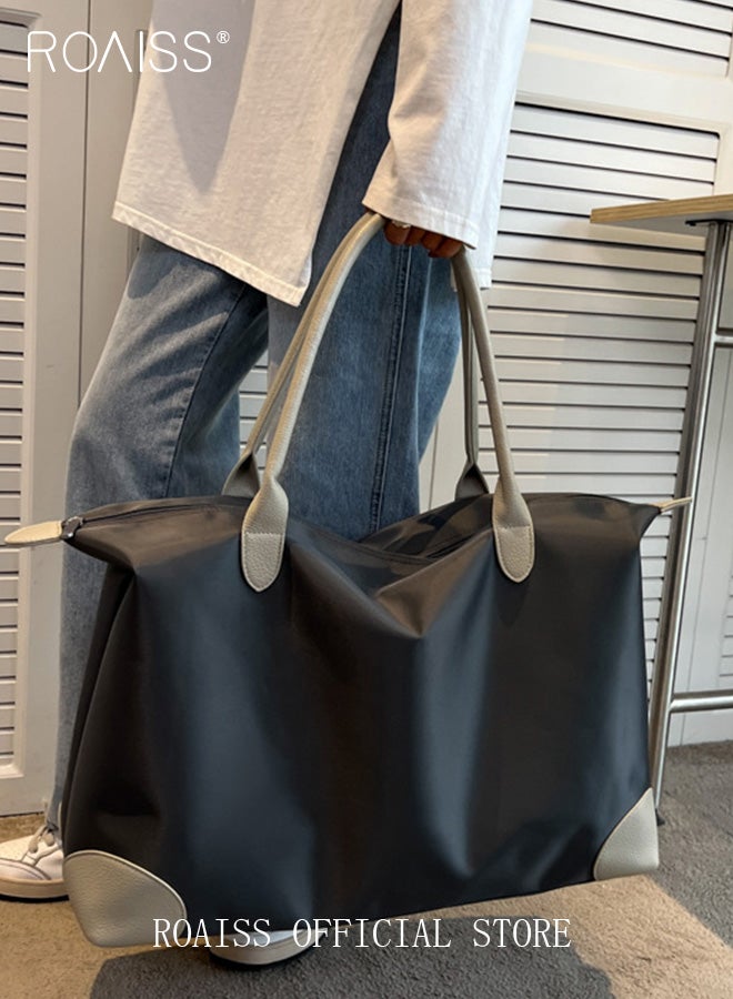 رويس حقيبة كتف للجنسين، حقيبة أمتعة كبيرة السعة، حقيبة سفر يومية بسحاب، حقيبة رياضية متعددة الاستخدامات، حقيبة حمل خفيفة الوزن، حقيبة كروس رمادية سادة - Image 5