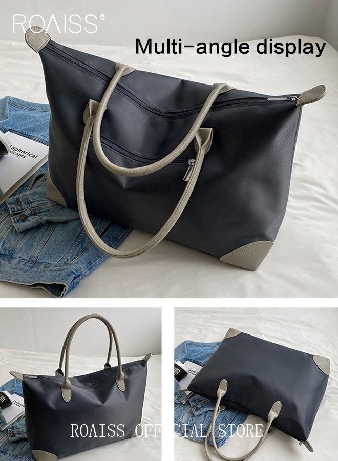 رويس حقيبة كتف للجنسين، حقيبة أمتعة كبيرة السعة، حقيبة سفر يومية بسحاب، حقيبة رياضية متعددة الاستخدامات، حقيبة حمل خفيفة الوزن، حقيبة كروس رمادية سادة - Image 4