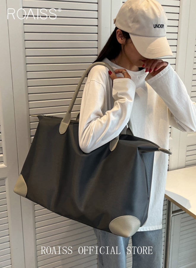 رويس حقيبة كتف للجنسين، حقيبة أمتعة كبيرة السعة، حقيبة سفر يومية بسحاب، حقيبة رياضية متعددة الاستخدامات، حقيبة حمل خفيفة الوزن، حقيبة كروس رمادية سادة - Image 2