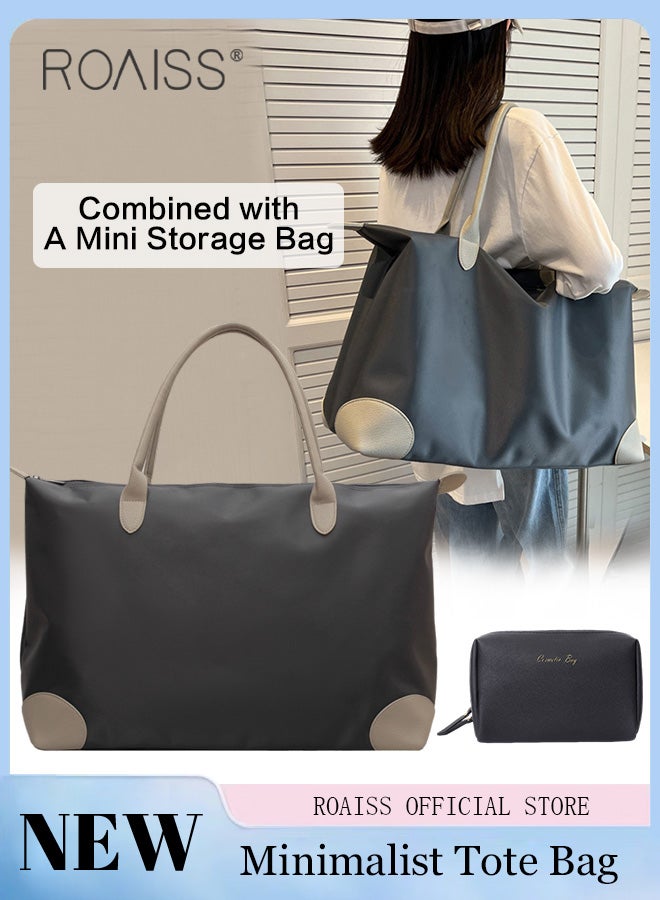 رويس حقيبة كتف للجنسين، حقيبة أمتعة كبيرة السعة، حقيبة سفر يومية بسحاب، حقيبة رياضية متعددة الاستخدامات، حقيبة حمل خفيفة الوزن، حقيبة كروس رمادية سادة - Image 1