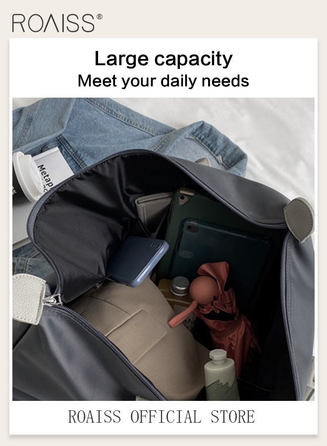 رويس حقيبة كتف للجنسين، حقيبة أمتعة كبيرة السعة، حقيبة سفر يومية بسحاب، حقيبة رياضية متعددة الاستخدامات، حقيبة حمل خفيفة الوزن، حقيبة كروس رمادية سادة - Image 3