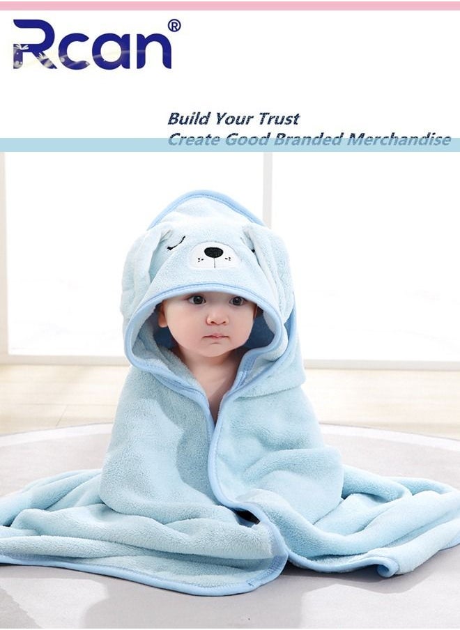 Rcan Baby Hooded Bath Towel, Toddler Soft Absorbent Towel, Baby Bathrobe, Cartoon Animal Design, Machine Washable Blanket, Coral Fleece Cape Style Bath Towel for Baby Boys and Girls  - Image 1