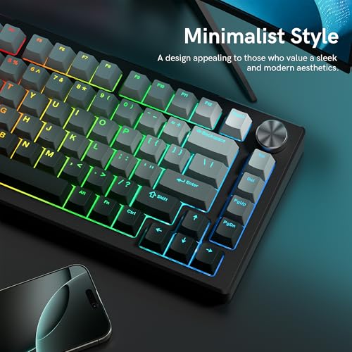 Rainy75 PBT Key caps, Double Shot Shine Through Custom Keycaps, Gradient Keycaps Cherry Profile, Minimalist Style Keyboard Keycap for Mechanical Keyboard (Grey) - Image 3