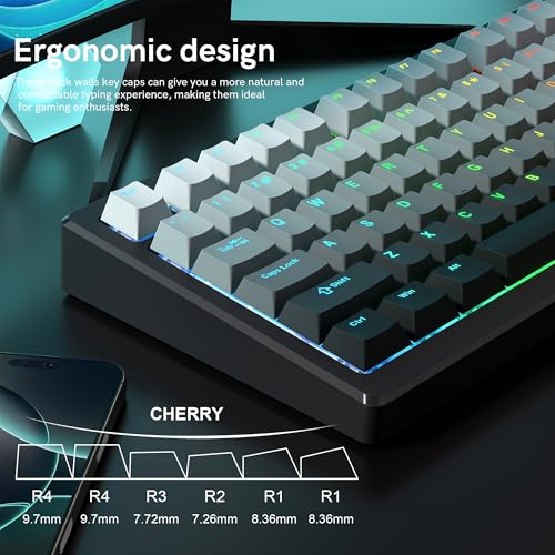 Rainy75 PBT Key caps, Double Shot Shine Through Custom Keycaps, Gradient Keycaps Cherry Profile, Minimalist Style Keyboard Keycap for Mechanical Keyboard (Grey) - Image 2