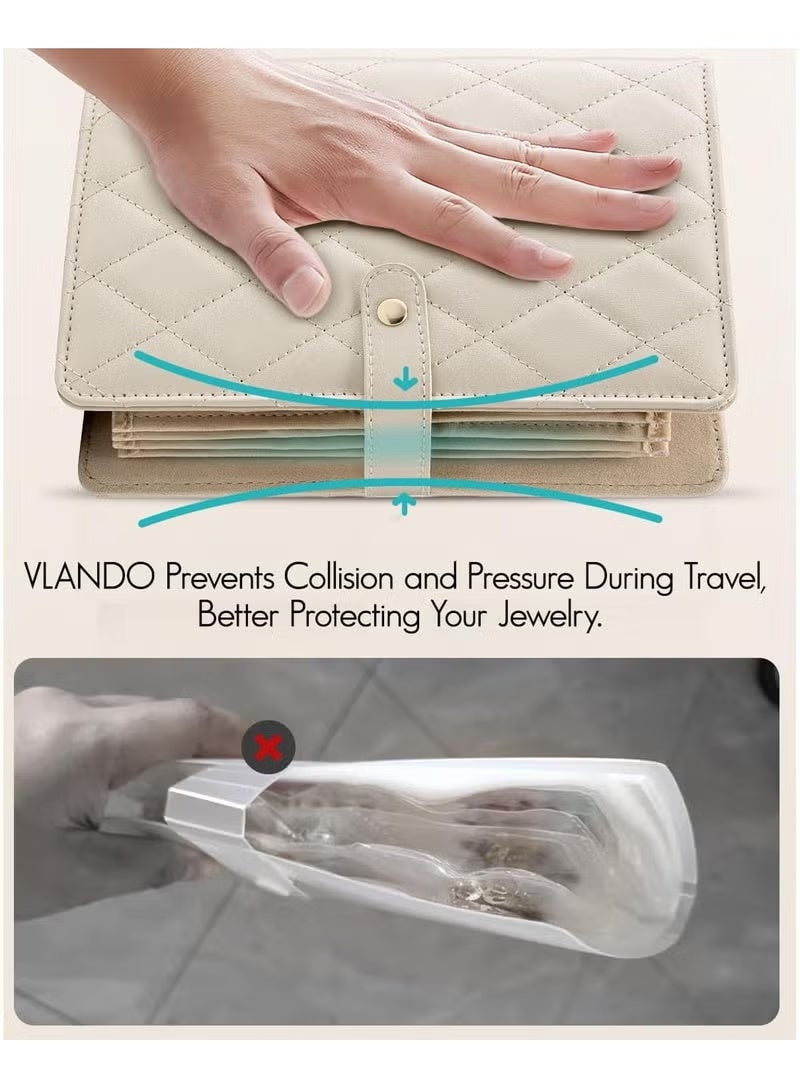 حقيبة تنظيم مجوهرات للسفر، جيوب شفافة لحفظ الأقراط والأساور والقلادات والخواتم، صندوق تخزين صغير للنساء، لون أبيض. - Image 4