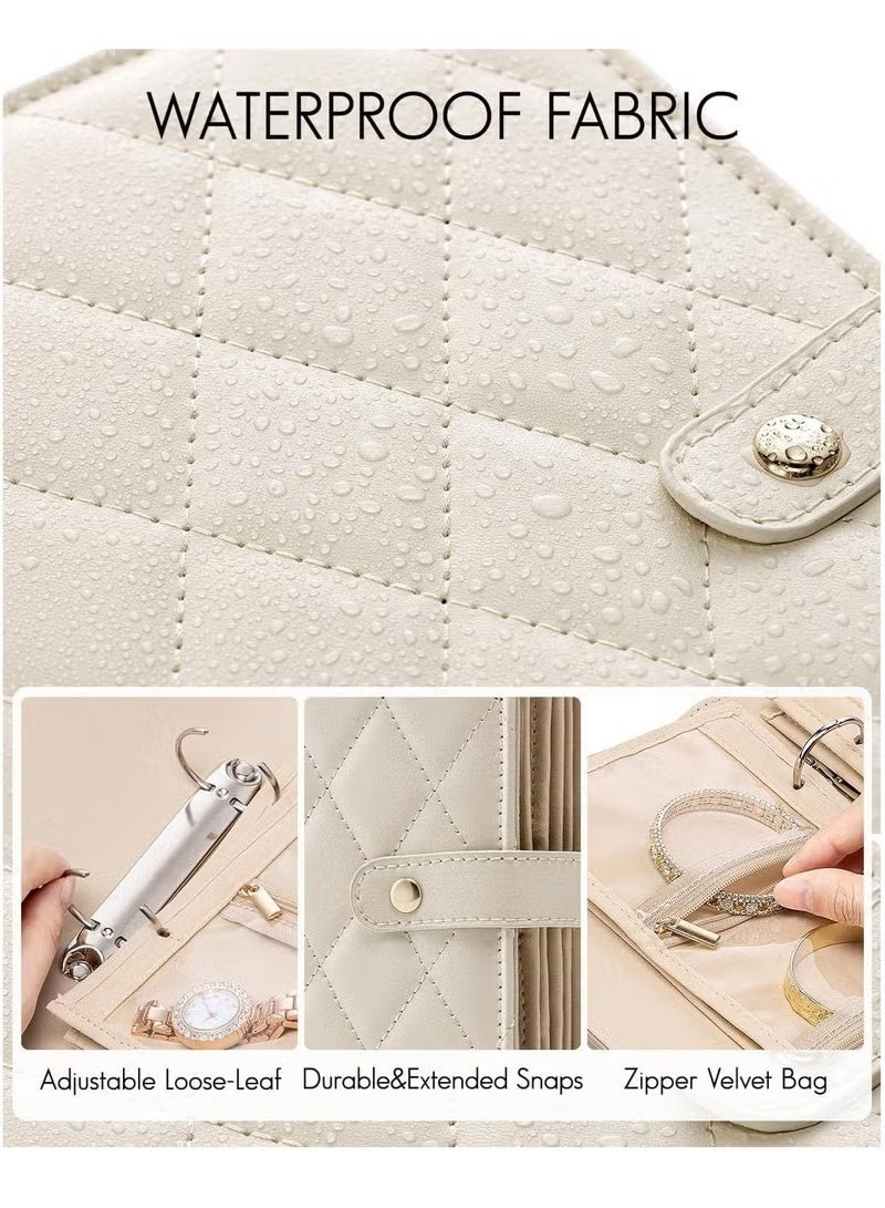 حقيبة تنظيم مجوهرات للسفر، جيوب شفافة لحفظ الأقراط والأساور والقلادات والخواتم، صندوق تخزين صغير للنساء، لون أبيض. - Image 3