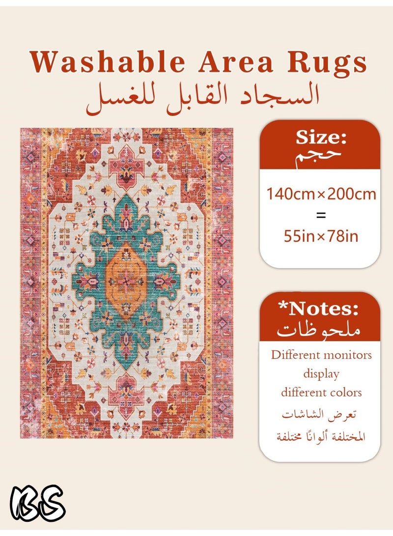 BS 140x200cm Bohemian Vintage Style Indoor Living Room/Outdoor Camping Blanket | Washable, Durable, Non-Slip Rug | Short Pile Indoor Carpet | Vibrant Colors | Exquisite Pattern | Soft Short Pile | Perfect for Camping, Patio, Living Room, Bedroom, Dining Room, Kitchen and Entryway. - Image 5