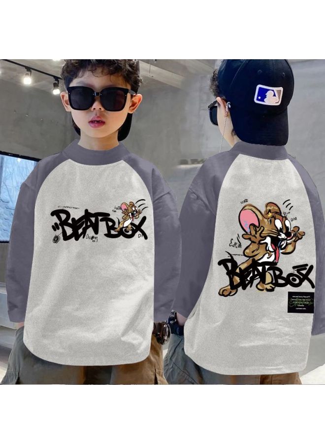 Boys' Base Layer Shirt Autumn And Winter New Thermal Children's Half-high Collar T-shirt Long Sleeve Color-block Top For Older Children