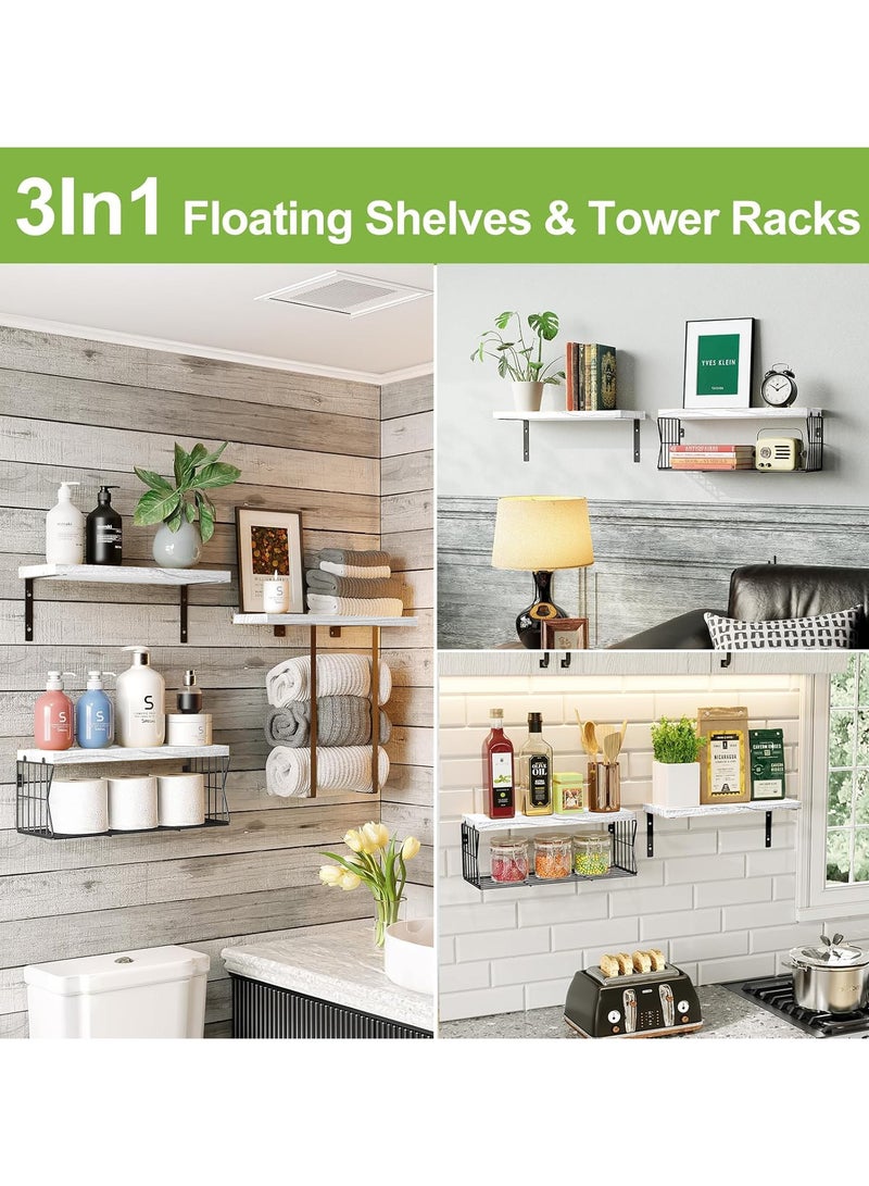 Set of 3 Wall Mounted Floating Shelves Wall Mounted Bathroom Shelf with Towel Rack Paper Holder Storage ,Rustic Wood Farmhouse Shelves for Wall Decor Bathroom  - Image 3