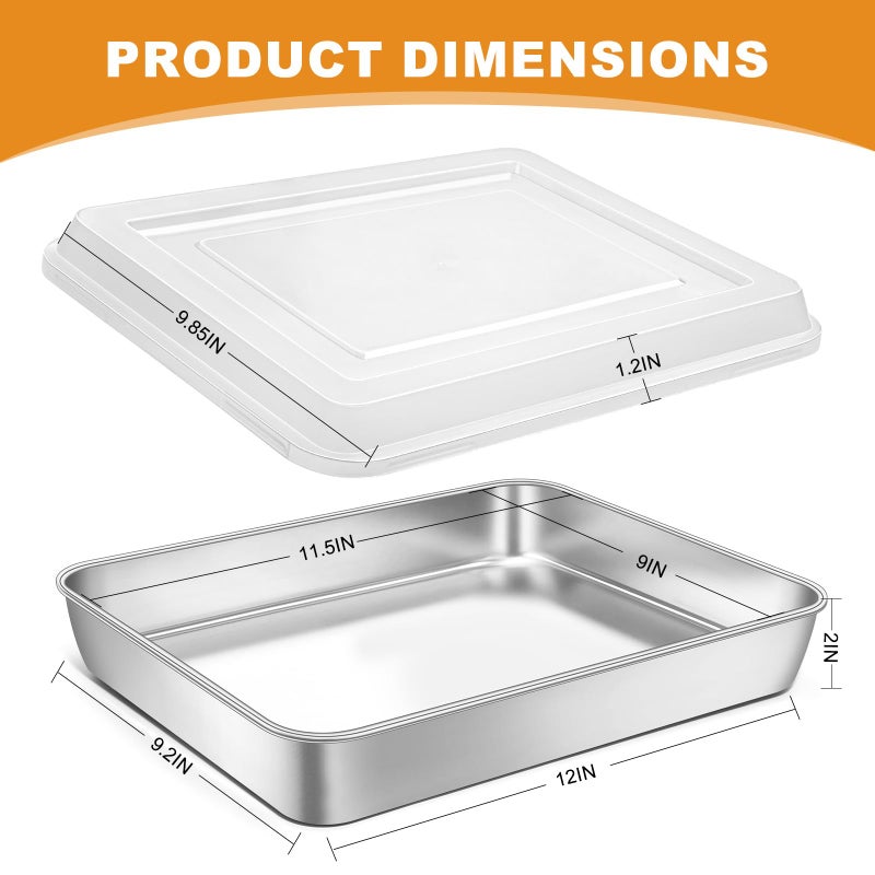 Blingco Stainless Steel Baking Pan with Lid, 12â…“ x 9Â¾ x 2 Inch Deep Rectangle Cake Pans with Cover for Cakes, Brownies, Cookies, Deep Side & Heavy Duty,Dishwasher & fridge & Oven Safe(2 Pans + 2 Lids) - Image 2