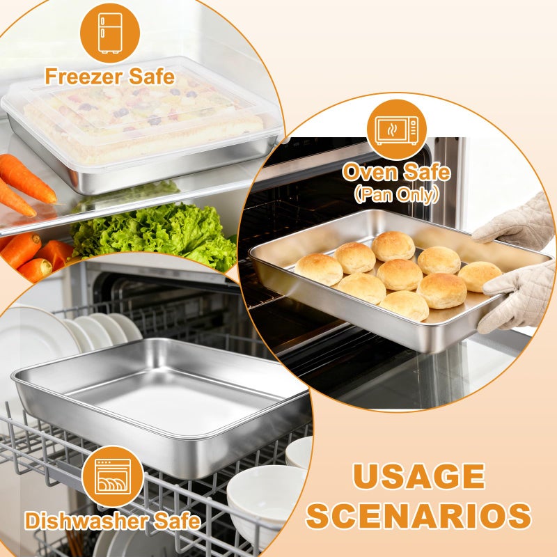 Blingco Stainless Steel Baking Pan with Lid, 12â…“ x 9Â¾ x 2 Inch Deep Rectangle Cake Pans with Cover for Cakes, Brownies, Cookies, Deep Side & Heavy Duty,Dishwasher & fridge & Oven Safe(2 Pans + 2 Lids) - Image 4
