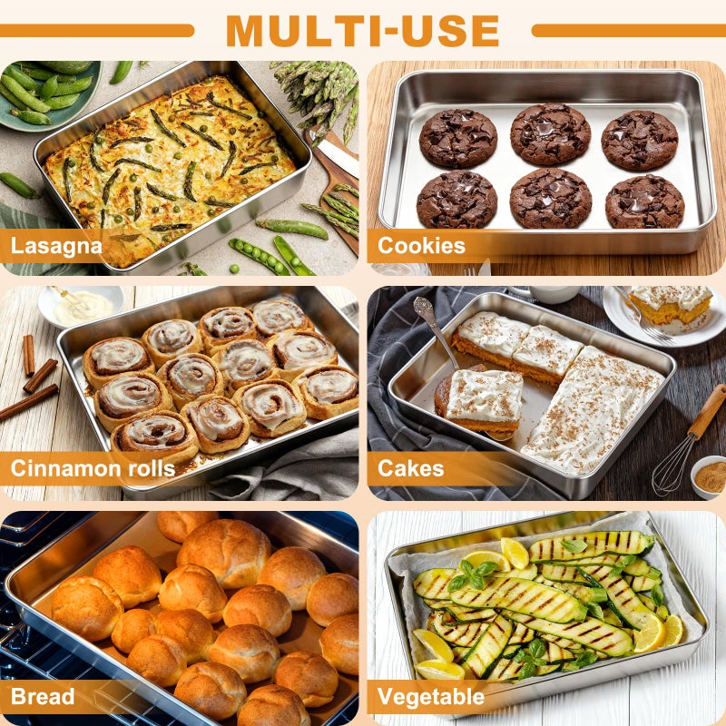 Blingco Stainless Steel Baking Pan with Lid, 12â…“ x 9Â¾ x 2 Inch Deep Rectangle Cake Pans with Cover for Cakes, Brownies, Cookies, Deep Side & Heavy Duty,Dishwasher & fridge & Oven Safe(2 Pans + 2 Lids) - Image 5