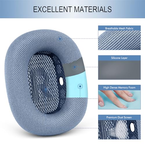 GEVO Upgraded Ear Cushions Replacement Earpads for Apple AirPods Max Headphones, Mesh Fabric Ear Pads Cover with Memory Foam and Magnet for AirPods Max (Sky Blue) - Image 4