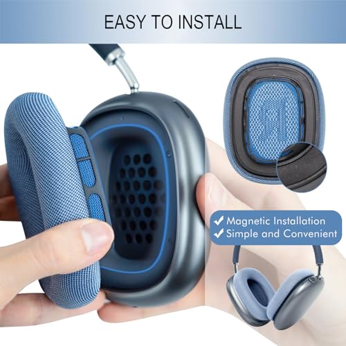 GEVO Upgraded Ear Cushions Replacement Earpads for Apple AirPods Max Headphones, Mesh Fabric Ear Pads Cover with Memory Foam and Magnet for AirPods Max (Sky Blue) - Image 3