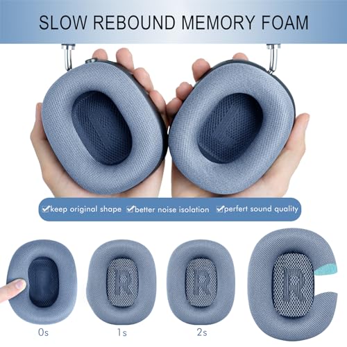 GEVO Upgraded Ear Cushions Replacement Earpads for Apple AirPods Max Headphones, Mesh Fabric Ear Pads Cover with Memory Foam and Magnet for AirPods Max (Sky Blue) - Image 5