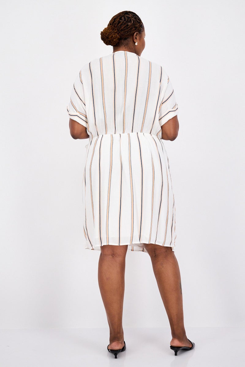 Jessica Simpson Women Plus Size Striped Wrap Dress, White Combo - Image 4