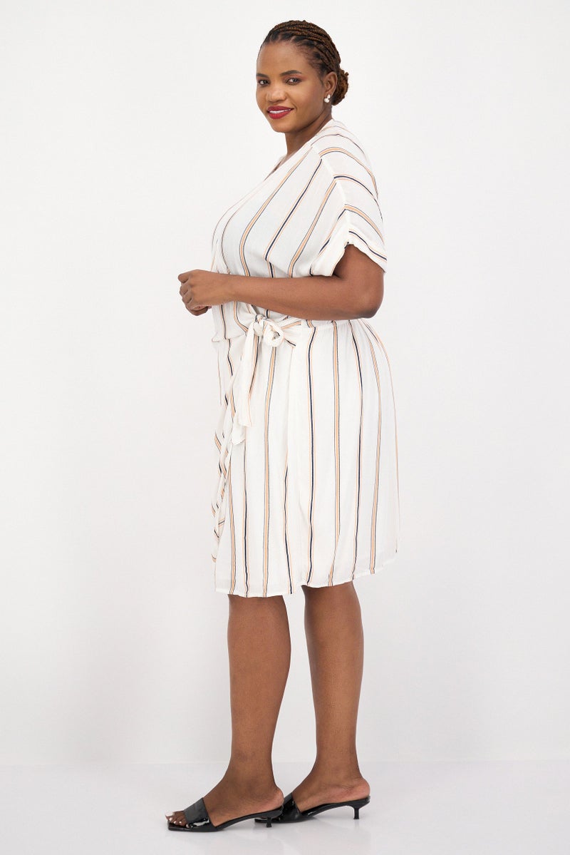 Jessica Simpson Women Plus Size Striped Wrap Dress, White Combo - Image 3