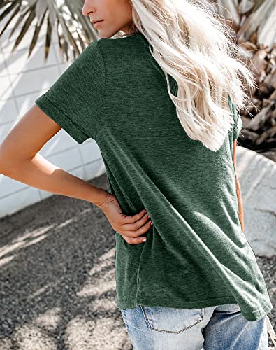 Bingerlily Women's Roll Up Short Sleeve T Shirts Summer Crew Neck Tops Loose Causal Tees with Pocket Green - Image 3