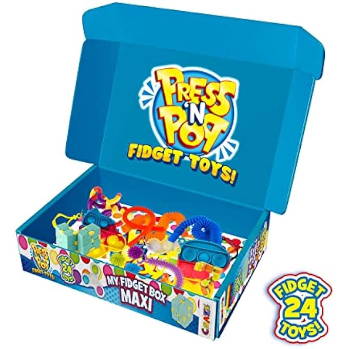 CRAZE PressNPop Press N My Box Maxi 24 Toys Anti-Stress Toy Set with Pop It Key Hanger Cube Fidget Spinner and Much More 38147, Beautiful Colour Combinations - Image 2