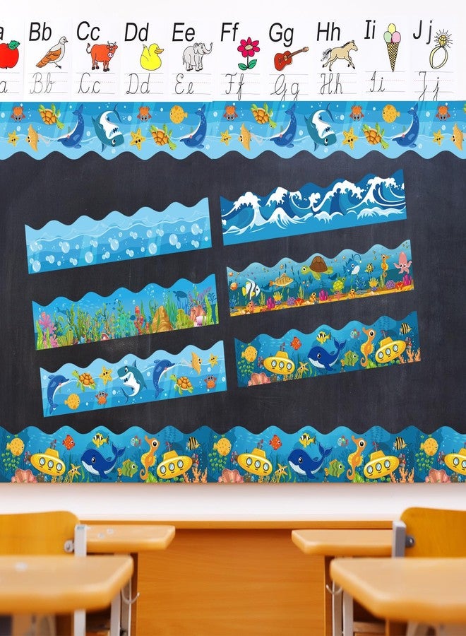 حواف لوحة إعلانات المحيط بطول 75 قدمًا، بتصميم مستوحى من أعماق البحار، مزينة بحواف متعرجة، مثالية لتزيين الشاطئ وحمام السباحة في فصل الصيف، مع أمواج المحيط وحيوانات بحرية وأسماك. مناسبة لتزيين أبواب الفصول الدراسية والمكاتب المنزلية والسبورات. - Image 3