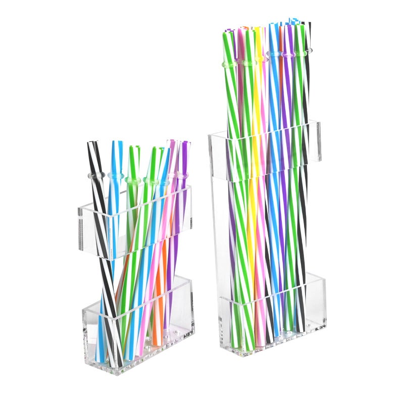 BERBAM 2 PACK Acrylic Straw Holder for Cabinet Doors, Reusable Straw Organizer with Ultra-Sticky Adhesive, Small Kitchen Accessories Container, Fits Both Short & Long Straws (Transparent) - Image 1