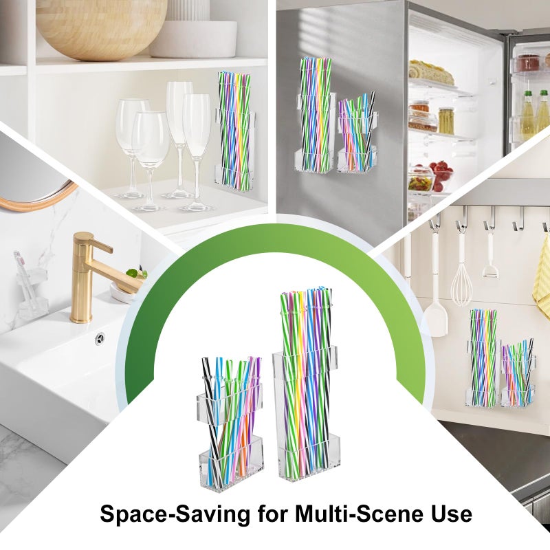 BERBAM 2 PACK Acrylic Straw Holder for Cabinet Doors, Reusable Straw Organizer with Ultra-Sticky Adhesive, Small Kitchen Accessories Container, Fits Both Short & Long Straws (Transparent) - Image 5