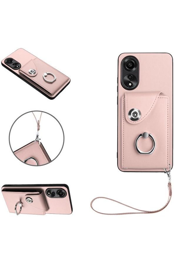 HuHa Case Cover For OPPO A78 4G Global Organ Card Bag Ring Holder PU Phone Case with Lanyard Pink 