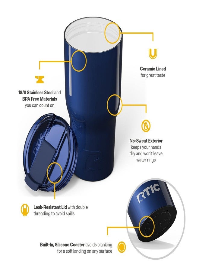 RTIC 30oz Essential Tumbler with Lid, Insulated, Stainless Steel, Metal, Double Wall Vacuum-Insulation, Ceramic Lined, Travel Cup for Iced Coffee, Tea, Hot and Cold Drink, Midnight Dust Metallic - Image 4