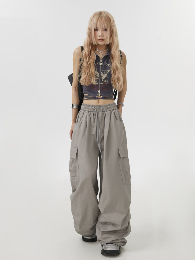 Remedie fashion brand American gray work pants straight casual pants paratrooper street dance wide-leg pants hip-hop hiphop - Image 1