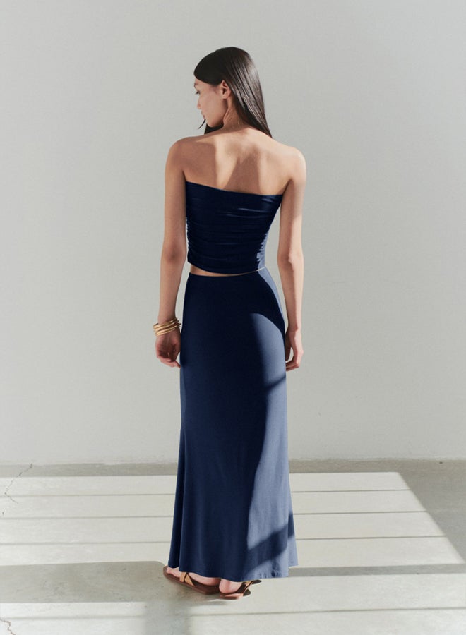 trendyol Limited Edition Navy Blue Body Fitting Accessory Detailed Knitted Long Skirt - Image 3