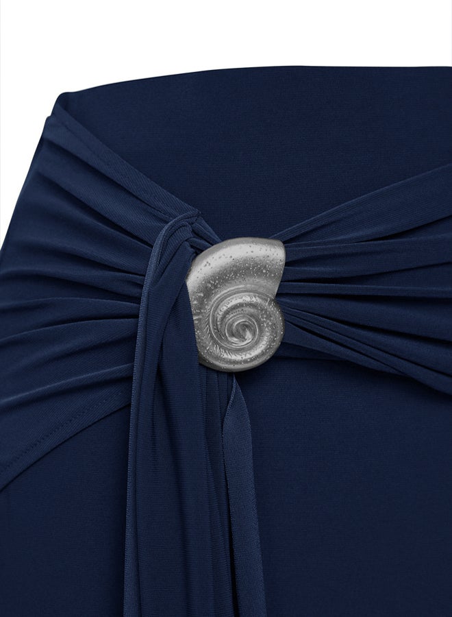 trendyol Limited Edition Navy Blue Body Fitting Accessory Detailed Knitted Long Skirt - Image 4