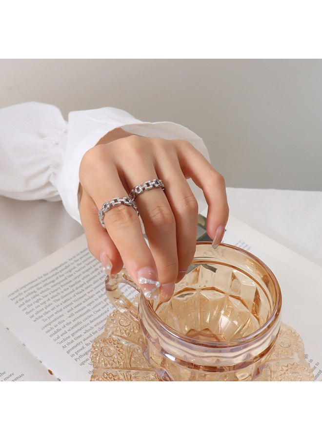 European And American Style Stylish Titanium Steel Gold-plated Chain Link Hollow Ring Hot Minimalist Stacked Rings For Men And Women