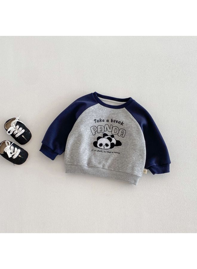 Boy's Towel Embroidered Cartoon Sweatshirt 2026 New Spring Baby Stylish Letter Raglan Pullover Children's Spring Clothing