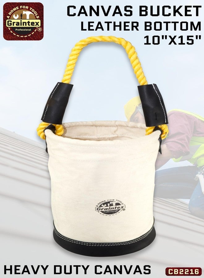 Graintex CB2216 Utility Canvas Bucket Leather Bottom 16" X 10" Rope Handle - Image 2