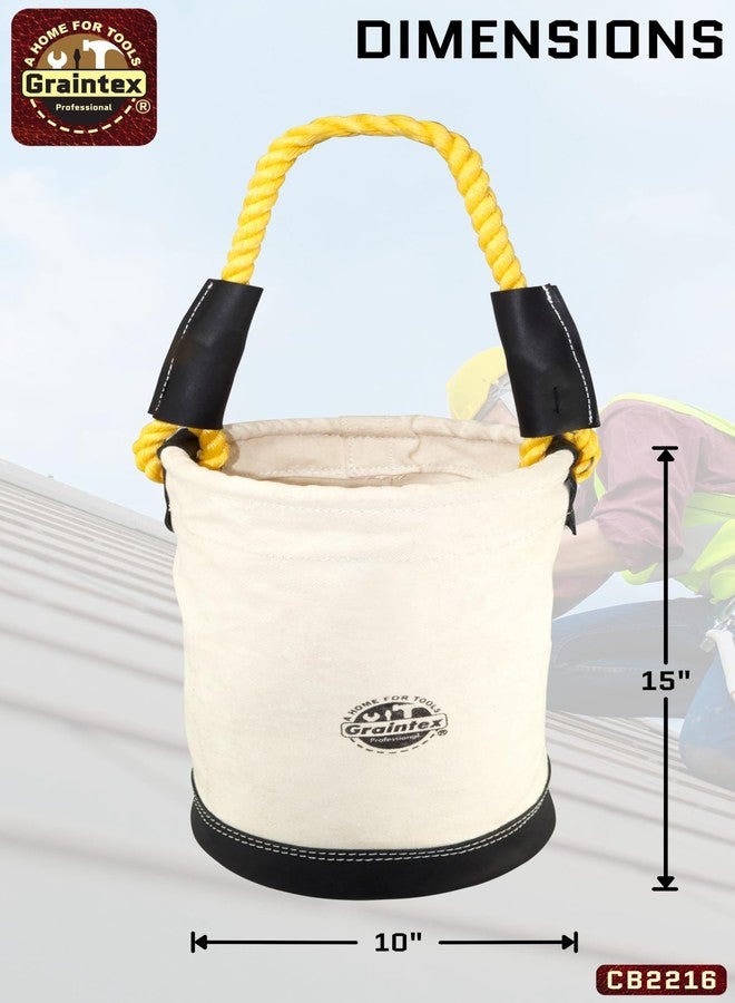 Graintex CB2216 Utility Canvas Bucket Leather Bottom 16" X 10" Rope Handle - Image 3