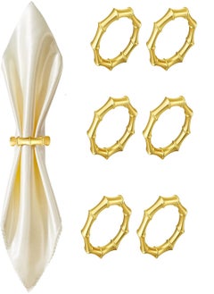 Excefore Napkin Rings 6Pcs Bamboo Shape Gold Napkin Holder Ring Stainless Steel Handmade Elegant Napkin Holder Rings Home Table Setting for Wedding Farmhouses Banquet Birthday Picnics  - Image 1