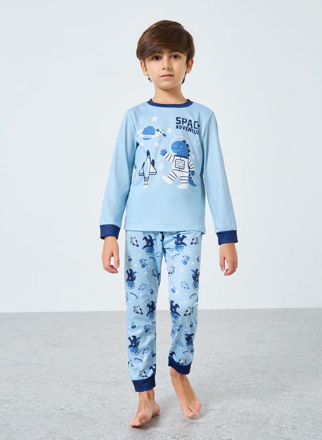Styli Blue Space Printed Long Sleeve T-Shirt and Pyjama Set - Image 2