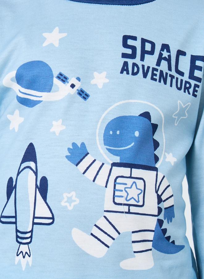 Styli Blue Space Printed Long Sleeve T-Shirt and Pyjama Set - Image 4