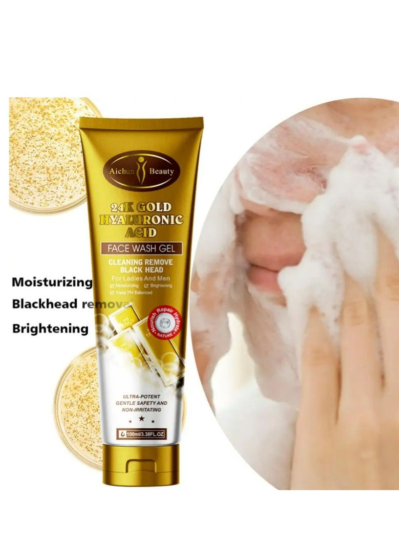 Aichun beauty Deep Cleansing Face Wash Gel Brightening & Moisturizing with Gold & Hyaluronic Acid Collagen for Adults 100 ml  - Image 3