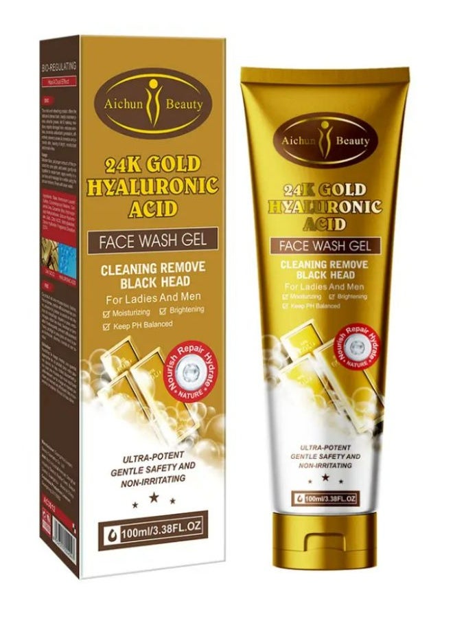 Aichun beauty Deep Cleansing Face Wash Gel Brightening & Moisturizing with Gold & Hyaluronic Acid Collagen for Adults 100 ml  - Image 1