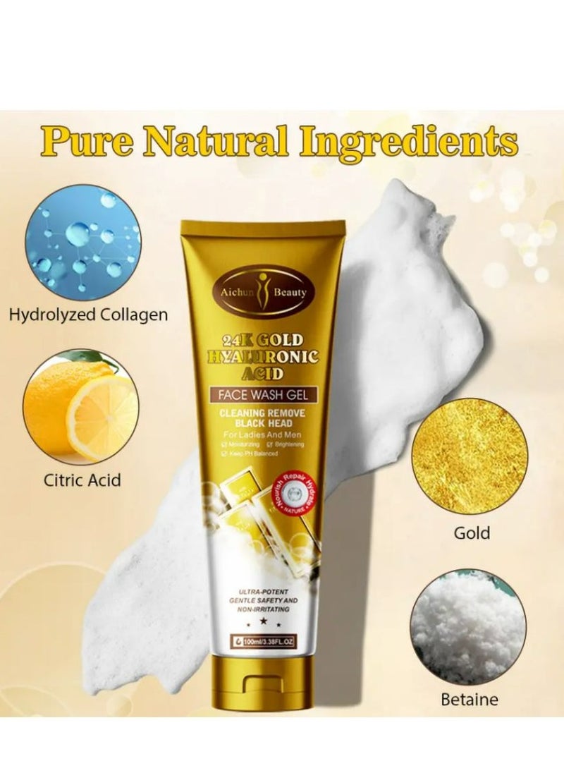 Aichun beauty Deep Cleansing Face Wash Gel Brightening & Moisturizing with Gold & Hyaluronic Acid Collagen for Adults 100 ml  - Image 2